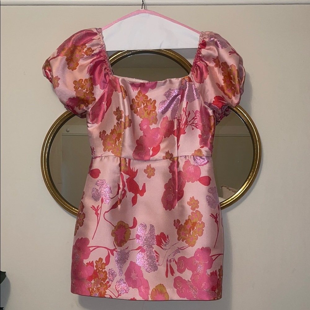 Lulus Floral Pink Puff Sleeve Dress